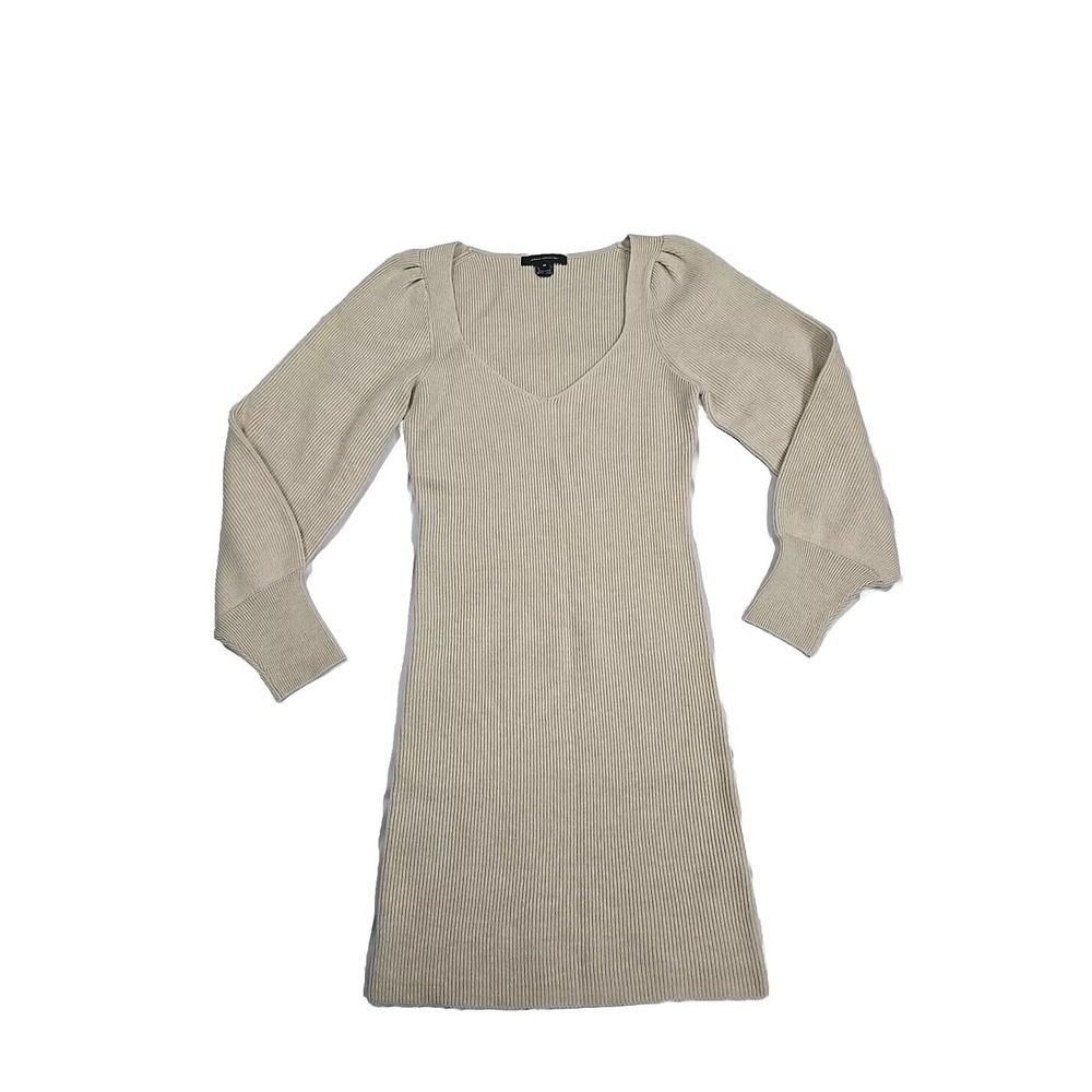 French Connection Sweater Dress Babysoft Balloon Long Sleeve Beige Medium